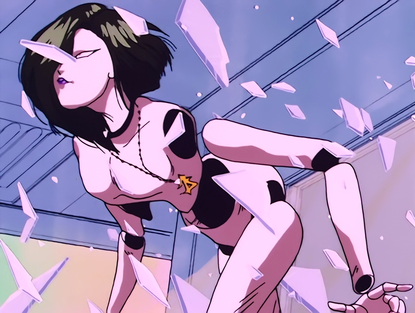 Jumeau, a Youma from Sailor Moon episode 18. She’s pale with medium length dark hair and resembles an unfinished doll base. Her joints aren’t connected, so her upper and lower arms are just sort of floating in place. She’s in the process of diving through a window. I remember they beat her because Sailor Mercury determines that some specific bit of her body is her weak spot, which felt like a cop-out to me.